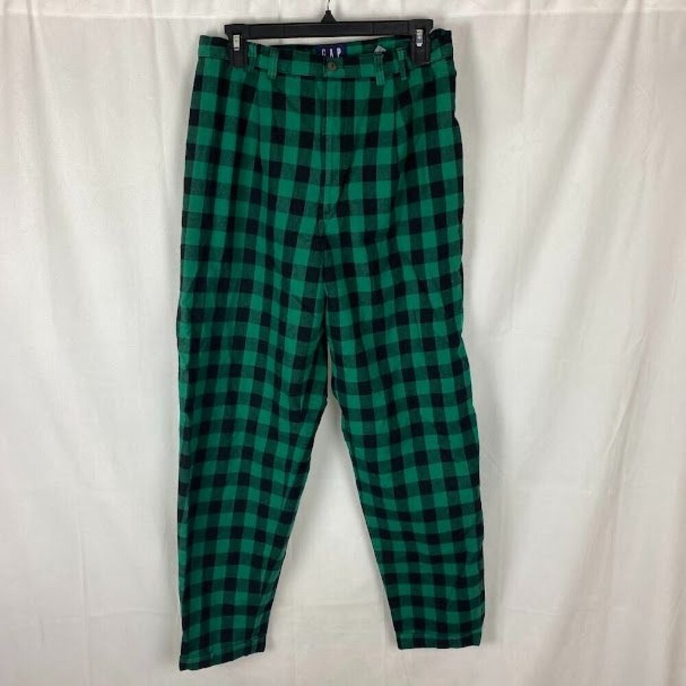 Gap Flannel Buffalo‎ Check Plaid Green Black Pants Women's 13/14
